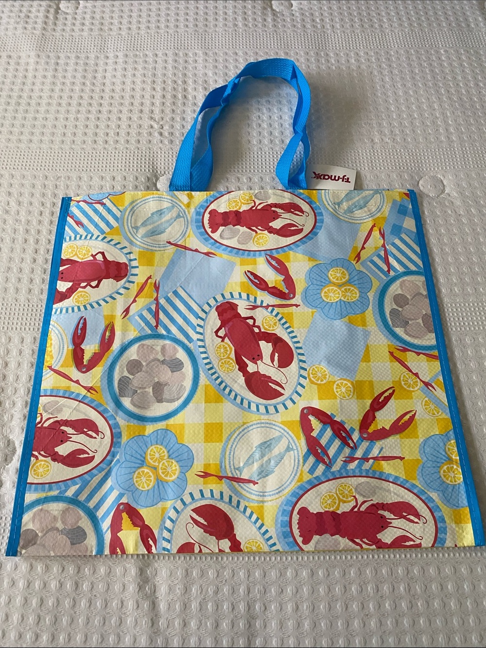T.J. Maxx Blue Yellow Red Lobster Print Reusable Tote